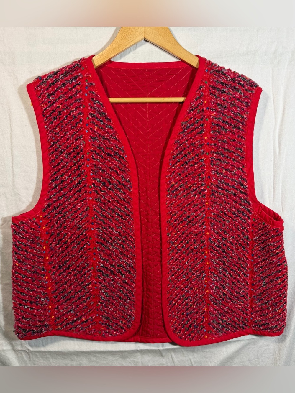 Handmade Art To Wear Textured Red Women's Vest Size Large